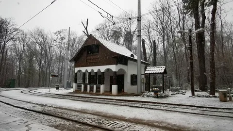 Sofia Snow 11 Tram stop Stock Footage 122276737