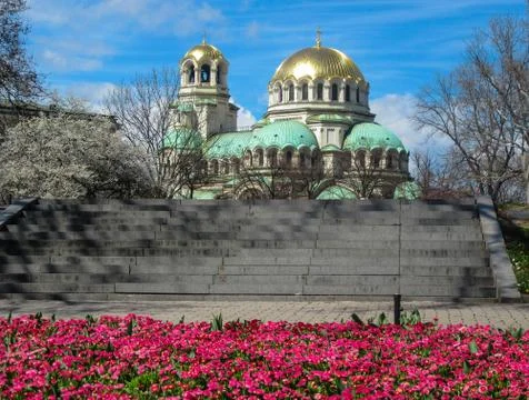 Sofia Spring and Alexander Nevski Temple, Bulgaria. Stock Photos