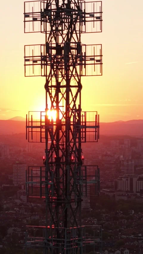 Sofia Sunset Cityscape with TV Tower – Vertical Aerial View Video stock 309524760