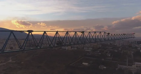 Sofia at sunset. Landscape view from construction tower crane at tall building Vídeos de archivo 125520406