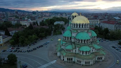 Sofia. View of the Cathedral of St. Alexander Nevsky at nightfall Stock Footage 252433022