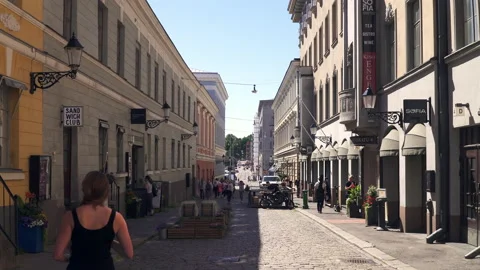 The Sofiankatu pedestrian street in central Helsinki, Finalnd Stock Footage 231177183