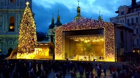 Sofievska square with Christmas scenery on December. Video stock 70949717