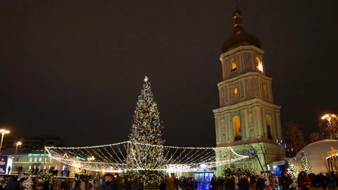 Sofievska square with Christmas scenery on January. Stock Footage 71257914