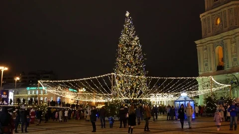 Sofievska square with Christmas scenery on January. Stock Footage 71257955