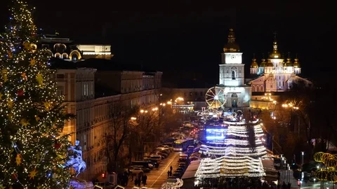 Sofievska square with Christmas scenery on January. Stock Footage 71258026