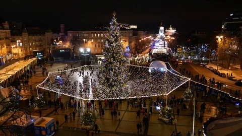 Sofievska square with Christmas scenery on January. Stock Footage 71258231