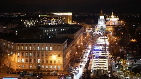 Sofievska square with Christmas scenery on January. Stock Footage 71258253