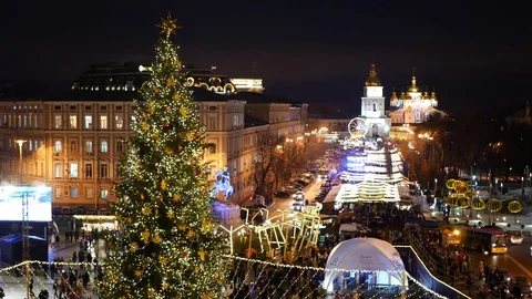 Sofievska square with Christmas scenery on January. Stock Footage 71258427