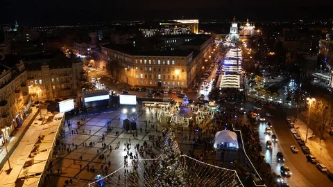 Sofievska square with Christmas scenery on January. Stock Footage 71258437