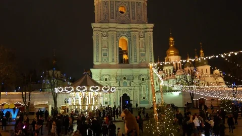 Sofievska square with Christmas scenery on January. Stock Footage 71259644