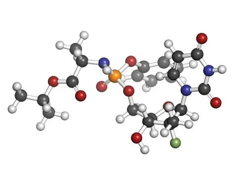 Sofosbuvir experimental (2013) hepatitis c virus drug, chemical structure. Stock Illustration