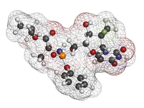 Sofosbuvir experimental (2013) hepatitis c virus drug, chemical structure. Stock Illustration
