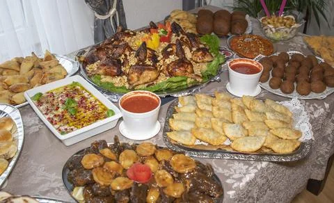 Sofra a dining table with different Arabic meals. Stock Photos