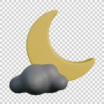 A soft 3D illustration of a half moon partially covered by a smooth gray clou Stock Illustration