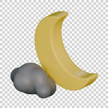 A soft 3D illustration of a half moon partially covered by a smooth gray clou Stock Illustration