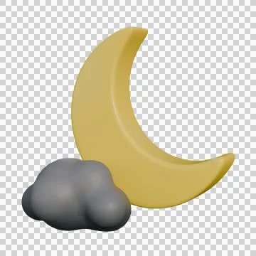 A soft 3D illustration of a half moon partially covered by a smooth gray clou Stock Illustration