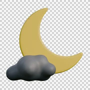 A soft 3D illustration of a half moon partially covered by a smooth gray clou Stock Illustration