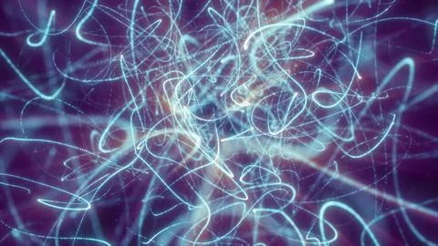 Soft abstract background with cyan glowing light swirls and dotted curves o.. Stockillustratie