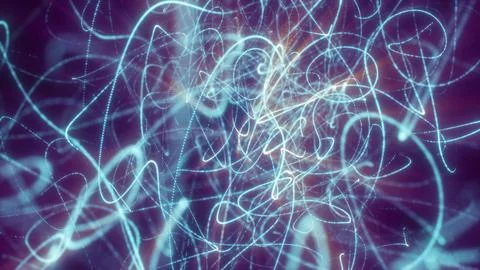 Soft abstract background with cyan glowing light swirls and dotted curves o.. Stock Illustration
