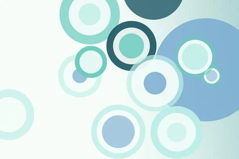 Soft abstract bubble circles in teal and blue float on a clean light backgr.. Stock Illustration