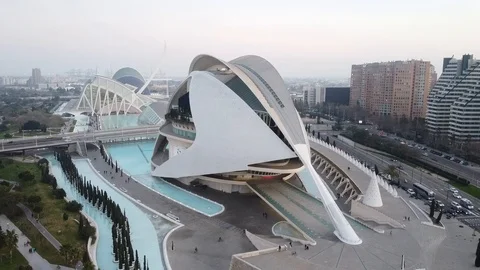 Soft aerial video in the Reina Sofia building, the city of arts and Stock Footage 124950591