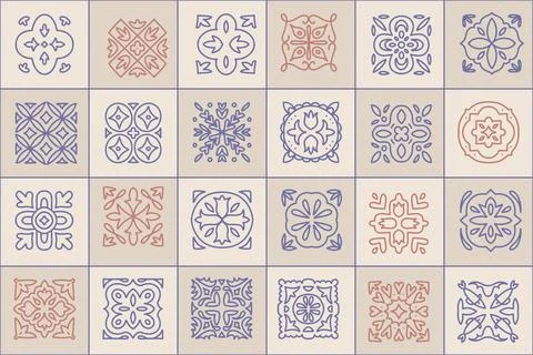 Soft Amalfi tiles pattern in neutral beige tones, hand drawn Italian ceramic Stock Illustration