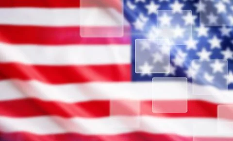 Soft American flag background with glowing translucent interface squares Stock Photos