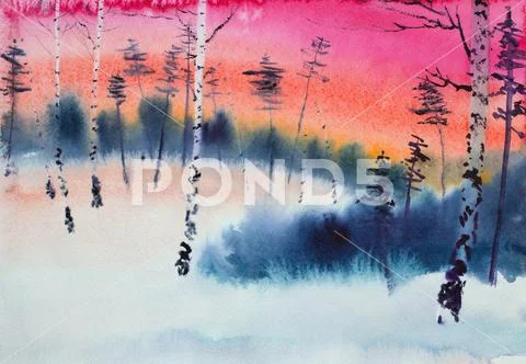 Soft and calm winter sunset Stock Illustration