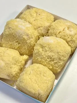 Soft and fluffy cream bread (???) filled with sweet, silky cream, offering .. Stock Photos