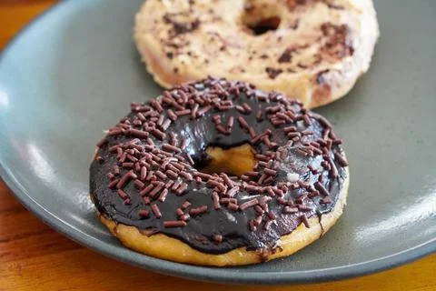 Soft and fluffy donuts dusted with fine sugar Stock-Fotos