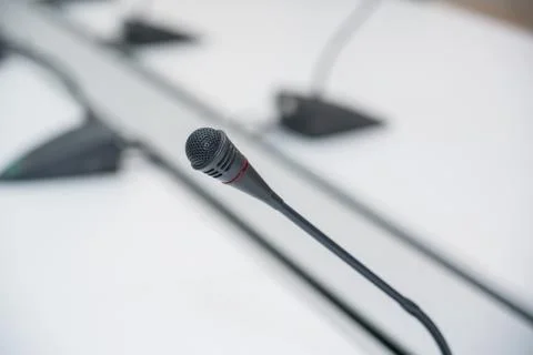 Soft and select focus Conferrence System chairman, delegate unit many microph Stock Photos