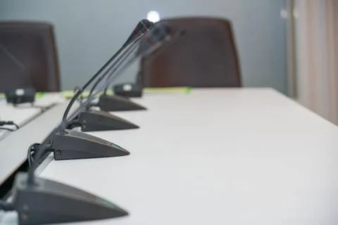 Soft and select focus Conferrence System chairman, delegate unit many microph Stock Photos