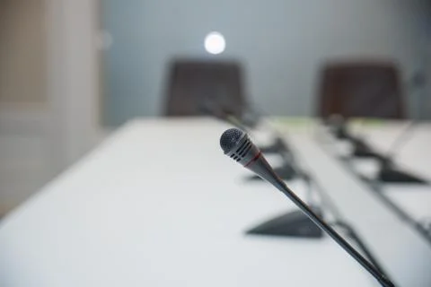 Soft and select focus Conferrence System chairman, delegate unit many microph Stock Photos