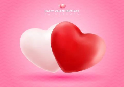 Soft and smooth red and white valentines hearts on pink Background with copy Stock Illustration
