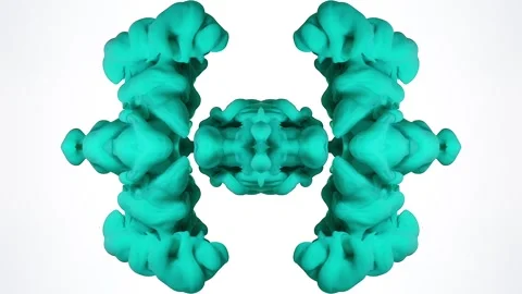 Soft aqua pigment expands into a smooth mirrored ink pattern Stock Footage 338106630