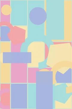 A soft arrangement of overlapping circles, rectangles, and panels creates a.. イラスト素材
