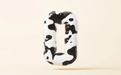 Soft balloon number with cow pattern styles, 3d rendering. Illustrazione stock