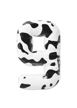 Soft balloon number with cow pattern styles, 3d rendering. Stock Illustration