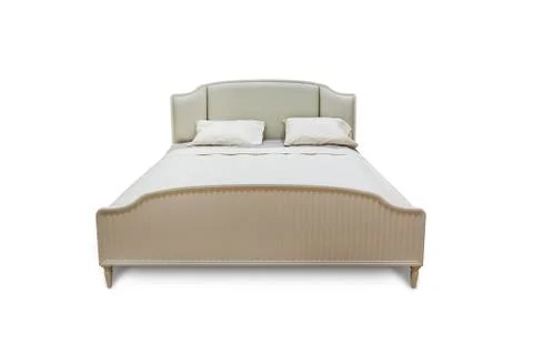 Soft bed with white sheets and white pillows isolated Stock Photos