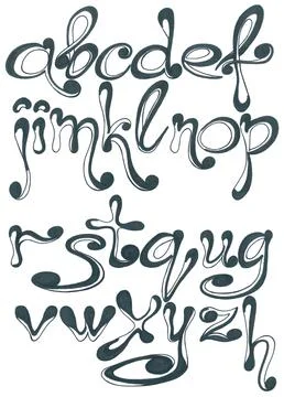 Soft black and white custom handwritten font with long loops 스톡 일러스트