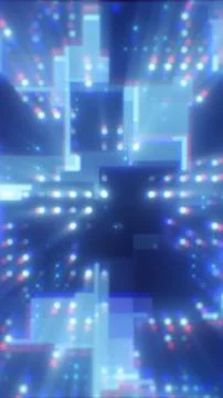 Soft blue abstract circuit board with glowing blocks and bokeh nodes, repre.. Illustrazione stock