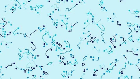 Soft blue background filled with random geometric lines, dots, and shapes in  Illustrazione stock