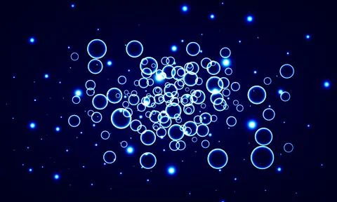 Soft blue bubbles and water with light on dark background. circle particles. Stock Illustration