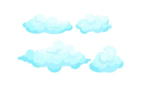 Soft Blue Clouds Suspended in the Atmosphere Vector Set Stock Illustration