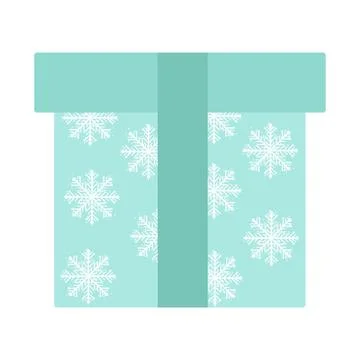 The soft blue gift box with white snowflakes, blue ribbon is isolated on a white Stock Illustration
