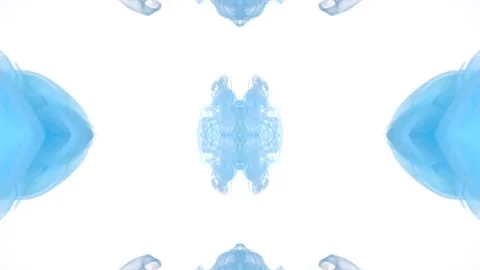 Soft blue ink creates a mirrored sacred-geometry shape on white Stock Footage 338105030