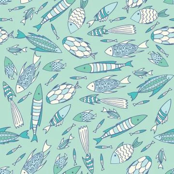 Soft blue pattern with fishes in a chaotic manner Illustrazione stock
