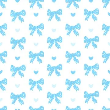 Soft blue polka dots bow. Coquette Seamless pattern decorative bow-knot rib.. Stock Illustration