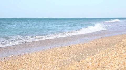 Soft blue sea and ocean wave on clean sandy beach. Summer vacation concept Stock Footage 265869810
